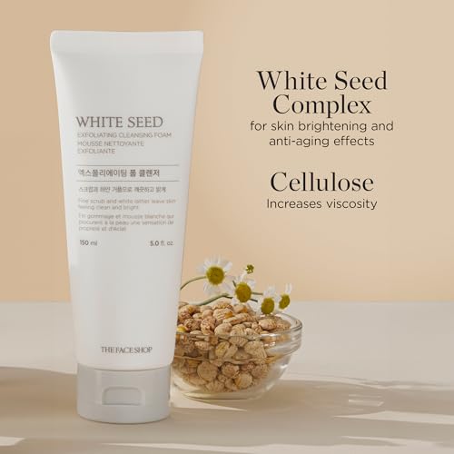 The Face Shop White Seed Exfoliating Cleansing Foam - Brightening Face Wash, 5.07 Fl Oz