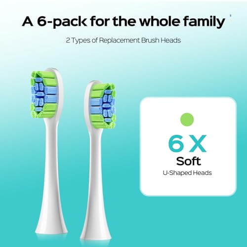 COSLUS C30 Sonic Electric Toothbrush Replacement Heads, 6 Soft Green Heads
