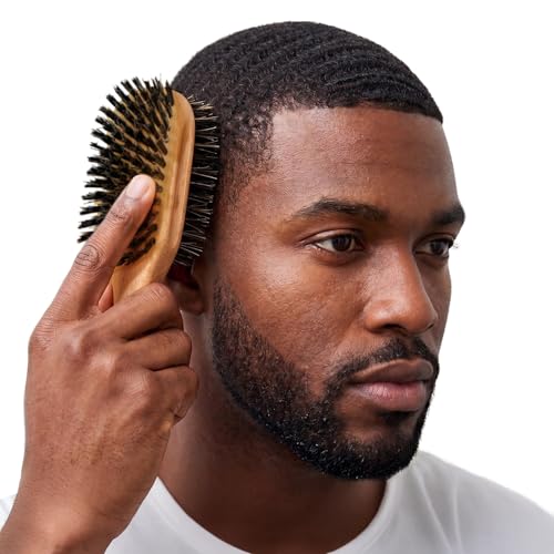 Titan Double-Sided Hair Brush for Men - Model #7747, Natural Boar Bristles & Wooden Handle