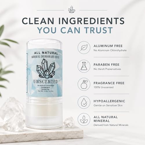 G.B.S. Natural Crystal Potassium Alum Deodorant Stick - Unscented 4.25 oz