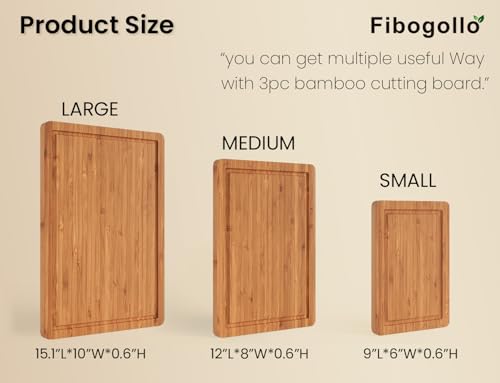 Bamboo Cutting Boards Set of 3 with Juice Groove & Handles