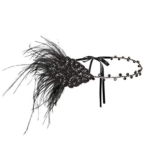 1920s Flapper Headband Great Gatsby Art Deco Feather Hair Accessory