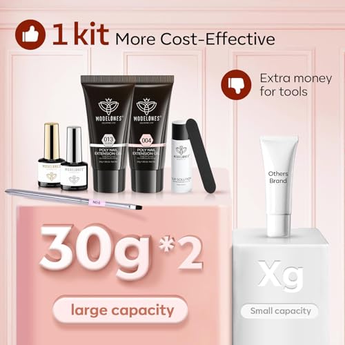 Modelones A1-Nude Poly Nail Gel Kit with Slip Solution & Base Coat