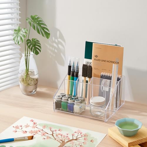 STORi Stackable 6-Compartment Clear Desk Organizer for Pens and Makeup