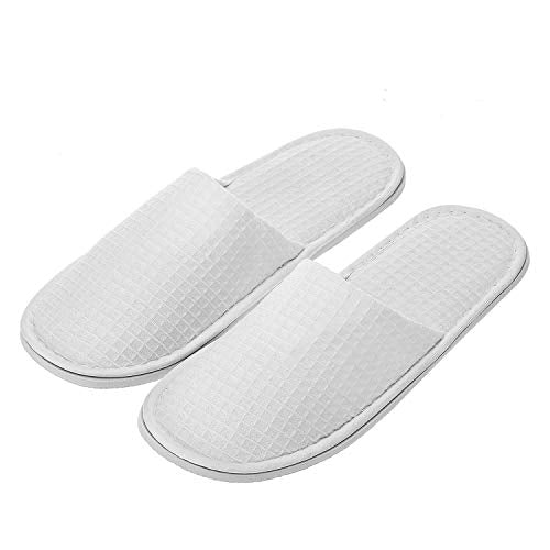 AhfuLife Spa Slippers - 5 Pairs of Disposable Closed-Toe White Slippers, Non-Slip, Unisex, Size 9-11 Women/7-10 Men