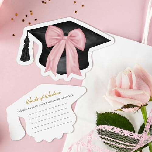 Fuutreo 50 Pcs Graduation Advice Cards with Pink Bow - Double-Sided