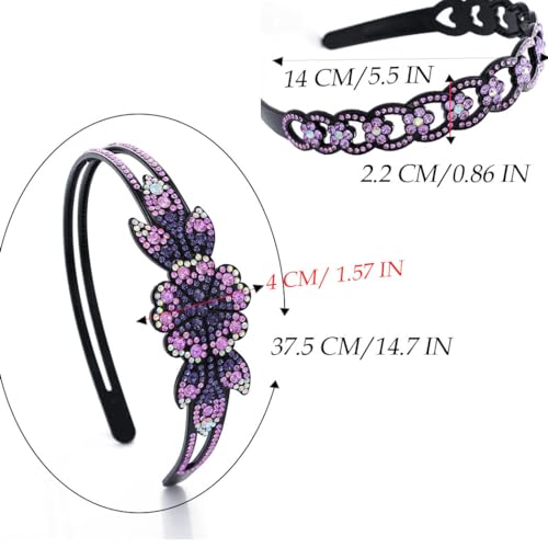 Purple Crystal Rhinestone Headband for Women - Elegant Floral Hair Hoop