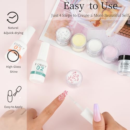 Eodci Flower Dip Powder Nail Kit with Dried Crystal Flowers - 6 Colors, No UV Needed