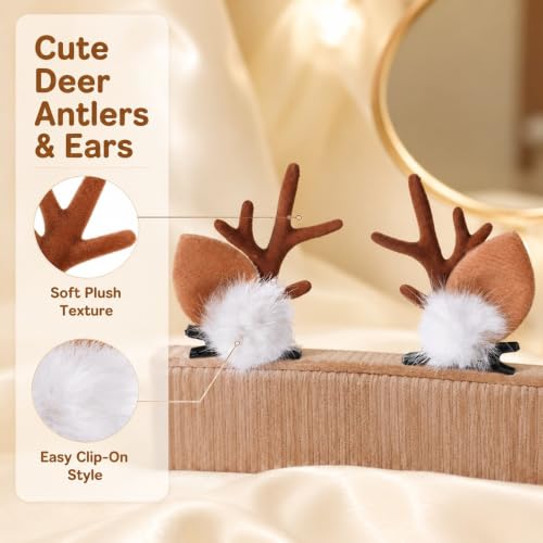 Christmas Reindeer Antler Headband - Brown Cute Ears Hair Clip Accessory