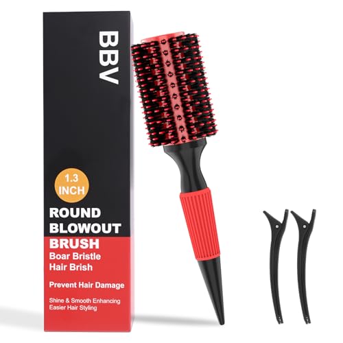 BBV 1.3 Inch Round Hair Brush - Boar Bristle for Volume & Shine