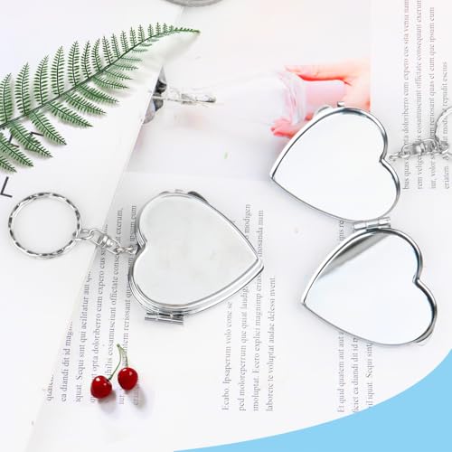 Heart Compact Mirror - 10 Pcs Portable Metal Folding Mirrors with Key Ring