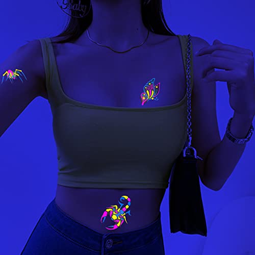 Maripabon Neon Dragon Scorpion Temporary Tattoos 61 Pc Glow UV Body Art