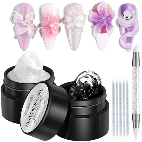 Fcozpjk 3D Sculpting Gel Kit - Clear & White Hard Gel for Nails