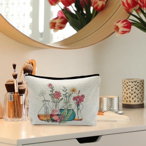 Science Teacher Gifts Floral Beakers Makeup Bag - Chemistry Design