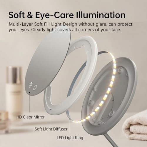 Vanpaga Rechargeable Travel Makeup Mirror with Lights, Adjustable Brightness & 3 Color Modes