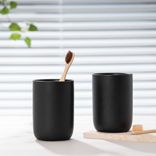 Matte Black Ceramic Toothbrush Cup Holder - Bathroom Organizer