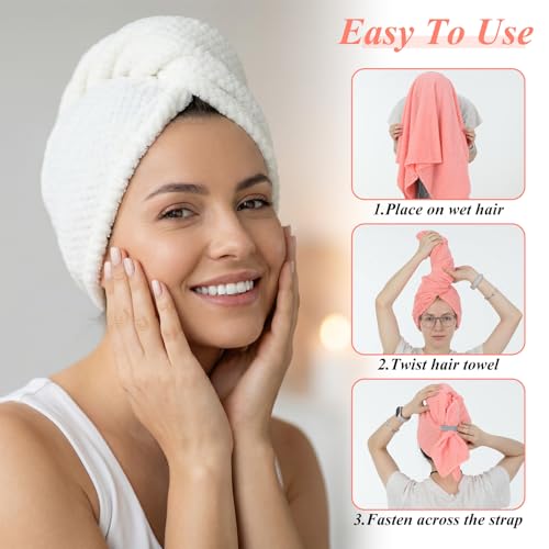 Microfiber Hair Towel Wraps for Women - 4 Pack, Quick Dry & Absorbent
