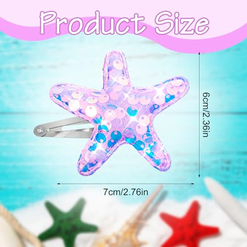 Amabro Glitter Starfish Hair Clips Set - 6 Pcs for Women & Girls