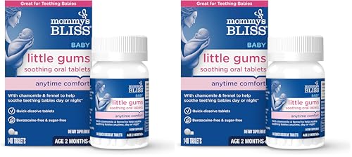 Mommy's Bliss Little Gums Teething Tablets 140 Count (Pack of 2) - Sugar Free & Benzocaine-Free