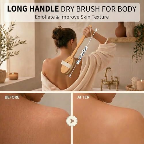 Zeutch Dry Body Brush Set with Long Handle for Exfoliation and Lymphatic Drainage