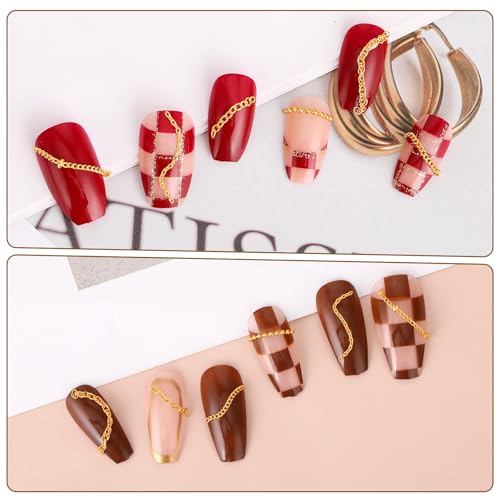 Gold Nail Art Chains Set - 6 Strips of Decorative Nail Charms
