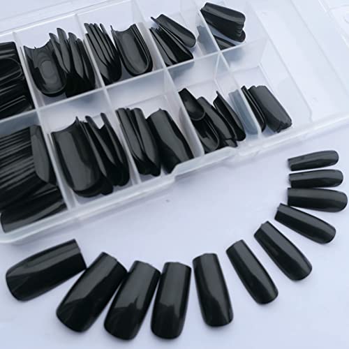 Black Square Glossy Press-On Nails - 120pc Full Cover Ballerina Tips