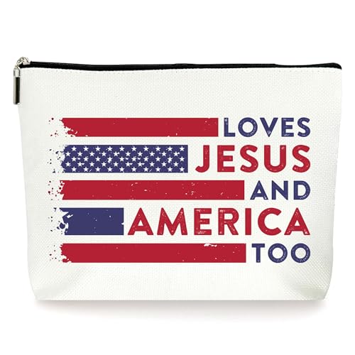 ZYQFN Love Jesus & America Too Makeup Bag - Patriotic Flag Design (029)