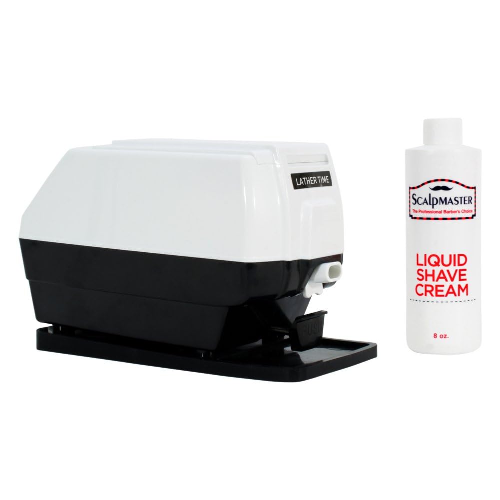 Scalpmaster Professional Hot Lather Machine with Extra Large Soap Cup, Push Button Dispensing, Quick Heating DC Motor, Non-Slip Safety Pad & 8 oz Shave Cream