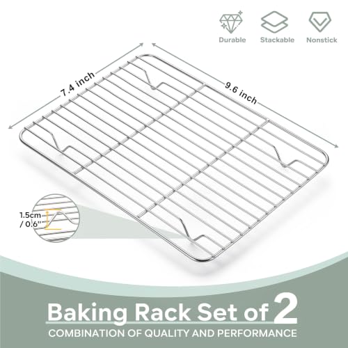 Herogo 2 Pack Stainless Steel Cooling Racks, 9.6" x 7.4" - Oven Safe & Rust Resistant