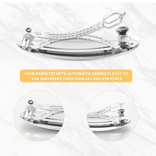 French Metal Hair Barrettes for Women - Large Non-Slip Clip, Gold & Silver