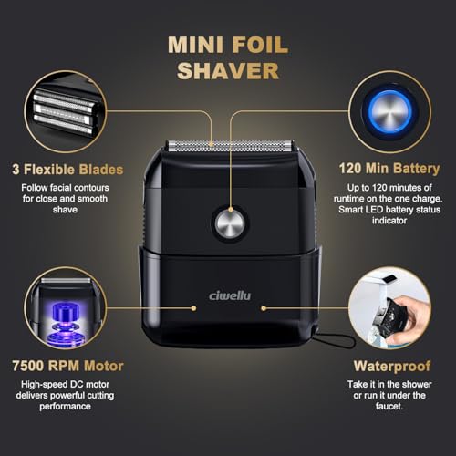 CIWELLU Mini Electric Foil Shaver for Men - Waterproof, Fast Charging