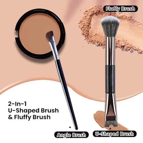 2-in-1 Nose Contour Brush Set - U-Shaped & Fluffy Blending Brush