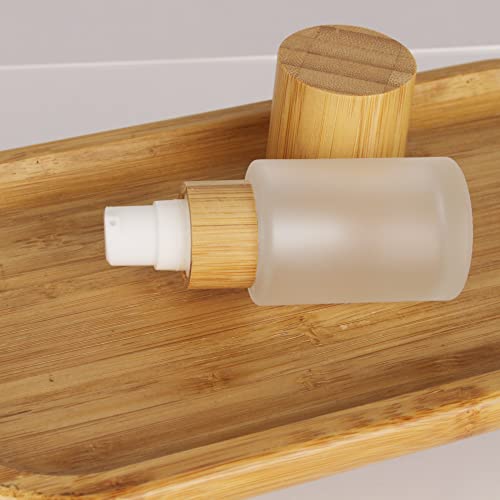 COSIDEA 30ml Frosted Glass Bottles with Bamboo Lotion Pump - 6 Pack