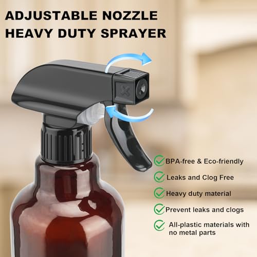 Hethyo 16.9oz Glass Spray Bottle with Adjustable Nozzle - Brown, Leakproof