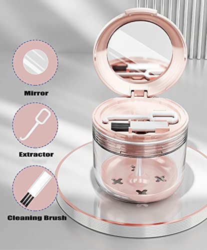 Pink Denture & Retainer Bath Case with Mirror, Strainer Basket & Travel Storage