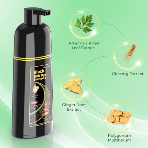 BELEZALIB Black Hair Dye Shampoo 3-in-1 for Women & Men - Gray Coverage