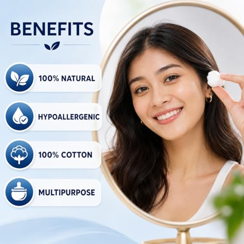 Migasa 100% Pure Hypoallergenic Cotton Balls – 200 Count Soft Skincare