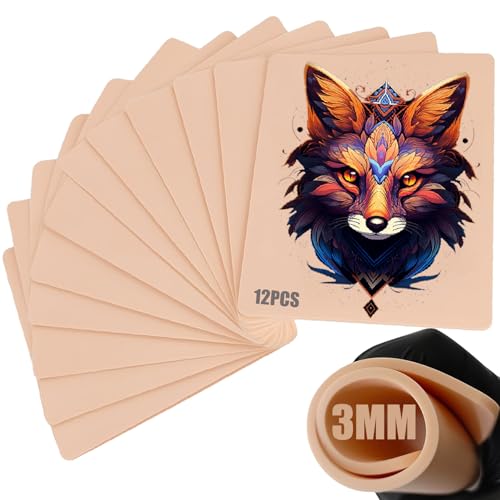 12Pcs 3mm Silicone Tattoo Practice Skins Double-Sided Fake Skin Sotica