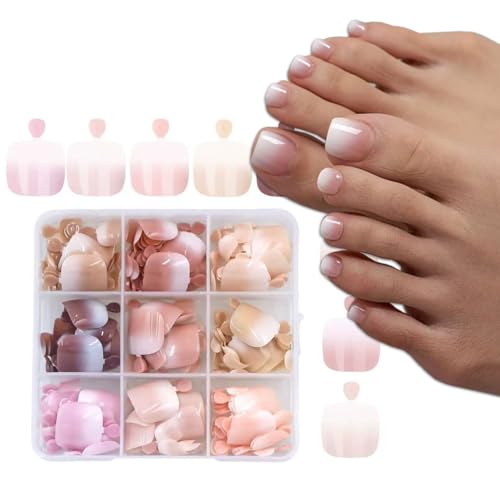 216 Pcs Ombre Press-On Toenails - Short Square Acrylic Nails