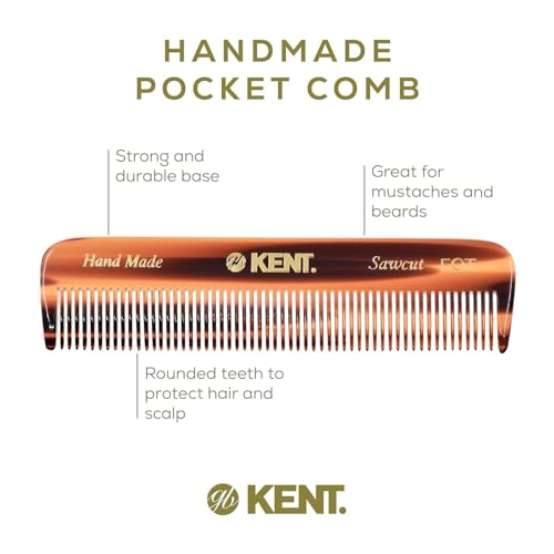 KENT 2 Pack Handmade Pocket Comb for Men, Women & Kids - Fine Tooth Grooming Travel Comb