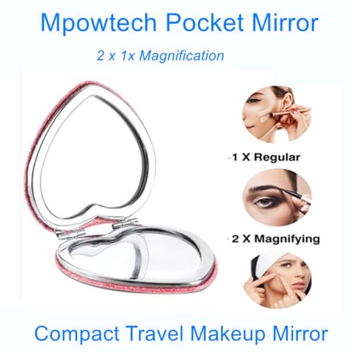 Heart Shaped Compact Travel Mirror for Women - 1X/2X Magnification