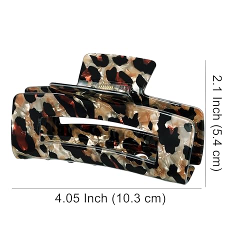 Textention Pattern E Leopard Print 4-Inch Tortoise Hair Claw Clips - Strong Hold Hair Accessories for Women, Thick & Thin Hair (2pcs)