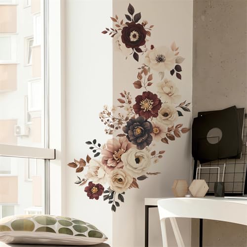 Removable Peony Rose Flower Wall Stickers for Home Decor