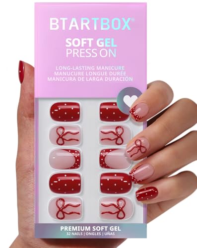 BTArtbox Short Square French Tip Press-On Nails Kit - Scarlet Getaway