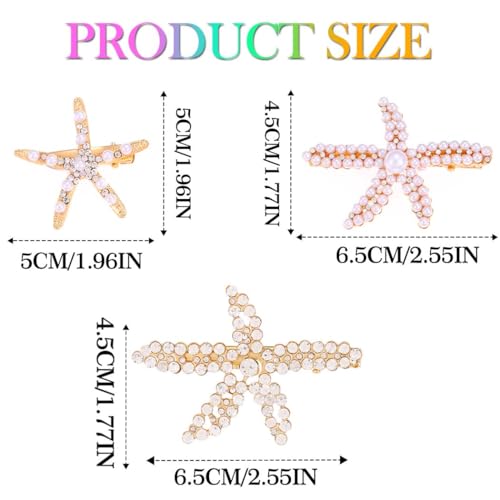 Brishow Little Mermaid Starfish Hair Clip Set - 3 Ocean-Themed Clips