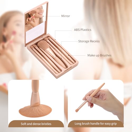 IRYCSSCE 5-Piece Travel Makeup Brush Set with Mirror Storage Case