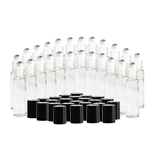 10ml Clear Glass Roll-On Bottles with Stainless Steel Roller Balls - Pack of 24