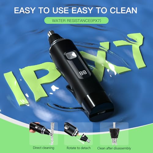 Ginity Nose Hair Trimmer for Men, 2-in-1 Rechargeable Ear and Nose Hair Trimmer with LED Display, IPX7 Waterproof Painless Precision Groomer, Type-C Charging, Professional Dual-Edge Blades£¨Black£©
