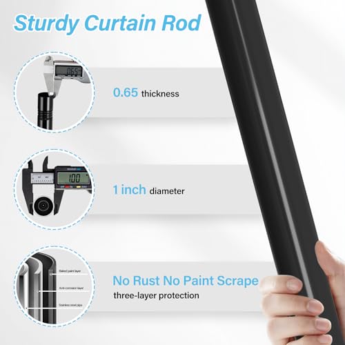 Adjustable Black Curtain Rod 30-46 Inch - Heavy Duty with Brackets