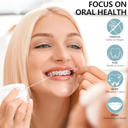 DanTicy 2 Pack Expanding Coconut Oil Mint Dental Floss for Wide Spaces, Implants & Braces